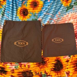 TOD'S Brown Drawstring Dust Bags with Gold Logo (Set of 2)